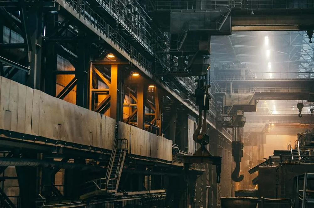 Industrial factory floor with automated equipment